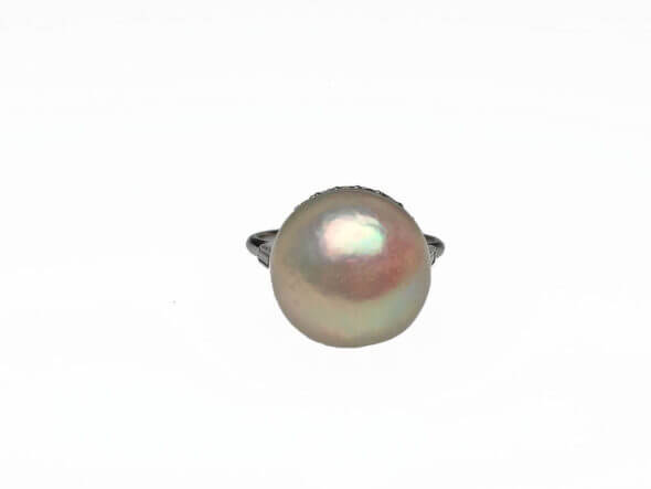 Platinum Edwardian Pearl and Diamond Ring front view