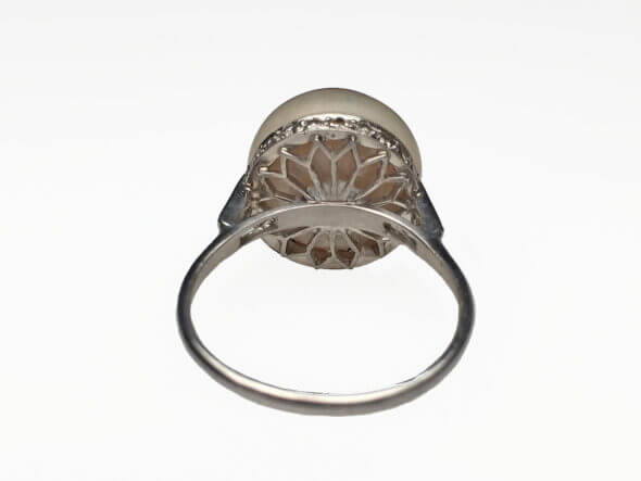 Platinum Edwardian Pearl and Diamond Ring back view