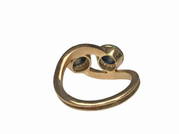 18 Karat Yellow Gold and Platinum Double Sapphire Cabochon and Diamond Ring back view