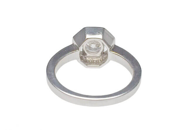 14 Karat White Gold Diamond Engagement Ring With Octagon Halo, Center diamond GIA Report back view