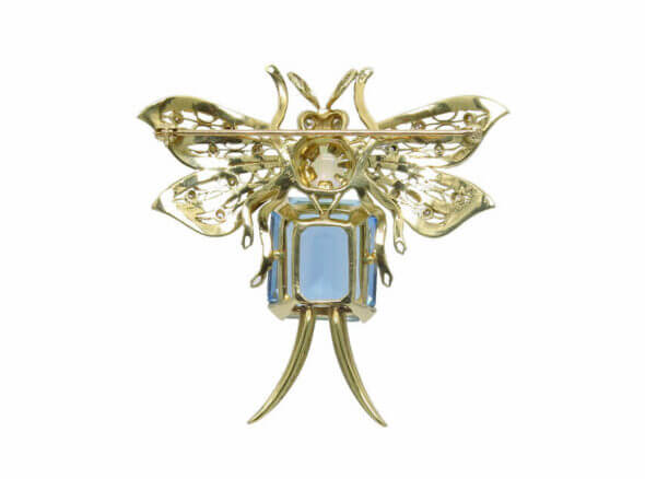 14 Karat Yellow Gold Aquamarine, Opal, Diamond and Seed Pearl Brooch | Pendant Combination back