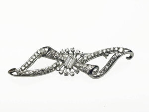 14 Karat White Gold Diamond Bow Brooch front view