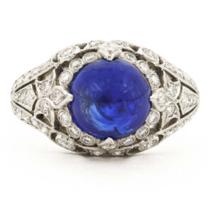 Platinum Cabochon Sapphire and Diamond Ring