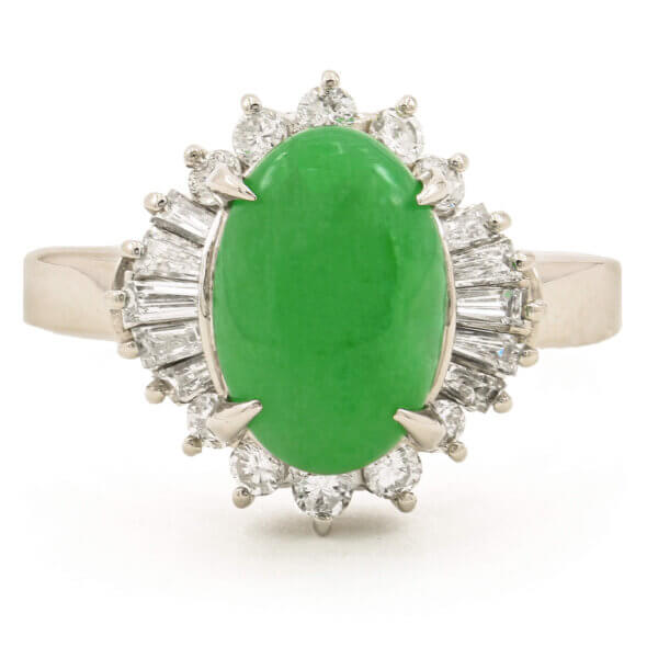 Platinum 2.64 Carat Jade | Diamond Cluster Ring front view