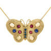 14K Yellow Gold with Ruby Sapphire | Opal Butterfly Pendant