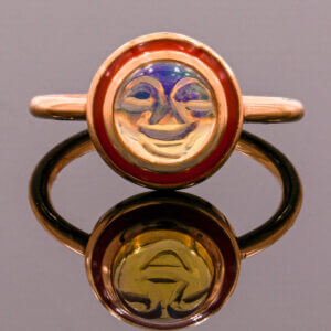 18 Karat Rose Gold Red Enamel Jelly Opal Face Ring front view