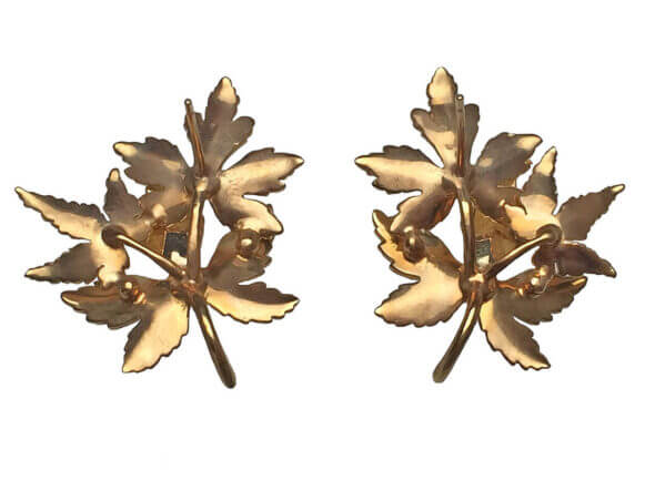 18 Karat Yellow Gold Maple Leaf Earrings back view
