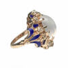 14 Karat Yellow Gold Victorian Moonstone, Diamond and Blue Enamel Cocktail Ring side view