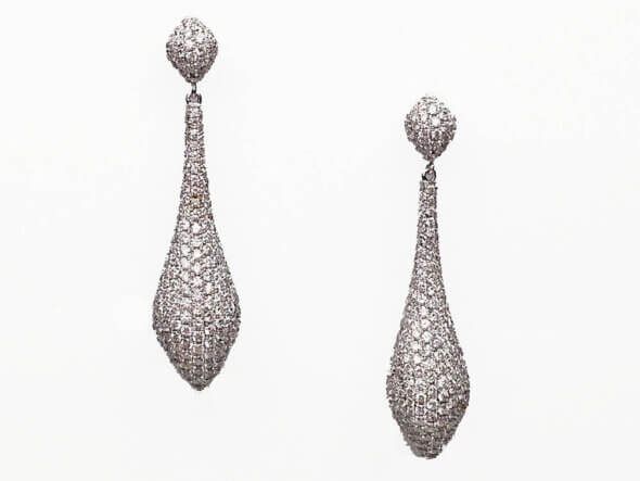 14 Karat White Gold Pave Diamond Tear Drop Earrings