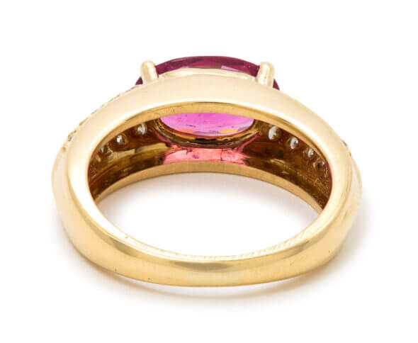 18 Karat Yellow Gold Oval Pink Tourmaline and Diamond Ring Back View