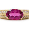 18 Karat Yellow Gold Oval Pink Tourmaline and Diamond Ring