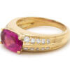 18 Karat Yellow Gold Oval Pink Tourmaline and Diamond Ring Left Side