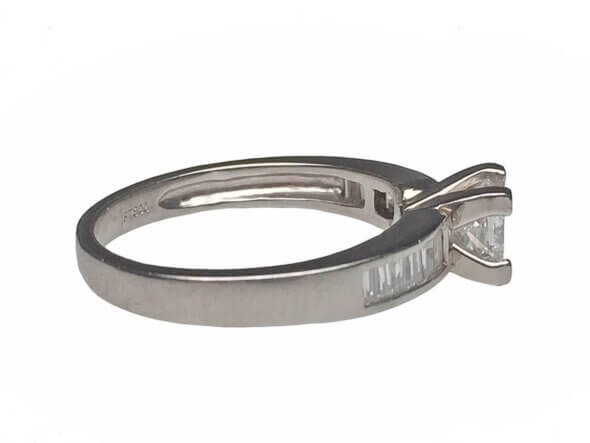 Platinum Princess Cut and Baguette Diamond Ring side view