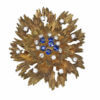 18 Karat Yellow Gold Floral Motif Diamond and Sapphire Brooch front view