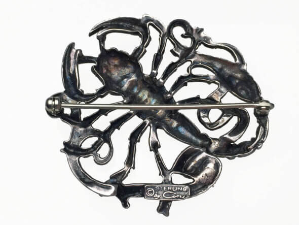 Silver Scorpio Astrological Sign Brooch Signed "Cini"