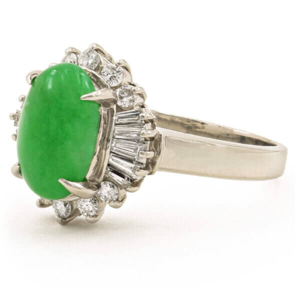 Platinum 2.64 Carat Jade | Diamond Cluster Ring side view