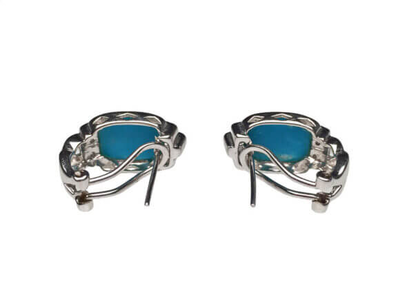 18 Karat White Gold Turquoise and Diamond Earrings back view