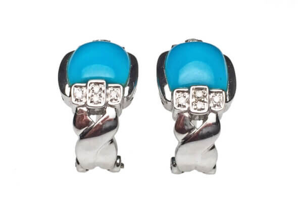 18 Karat White Gold Turquoise and Diamond Earrings