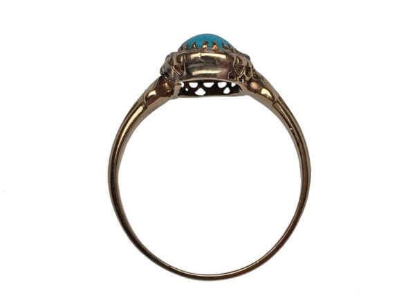 14 Karat Yellow Gold Turquoise and Rose Cut Diamond Ring top view