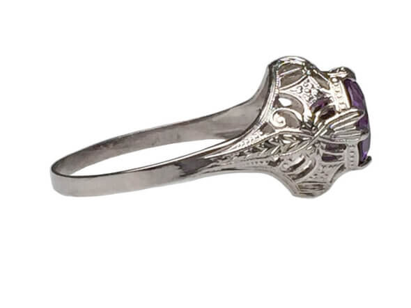 10 Karat White Gold Amethyst Filigree Ring