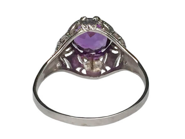 10 Karat White Gold Amethyst Filigree Ring