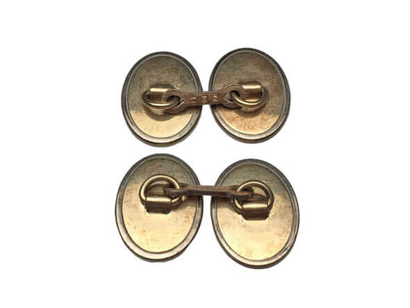 14 and 10 Karat Two Tone Gold Art Deco Oval Engraved Cufflinks