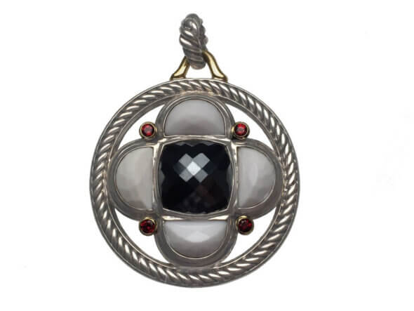 18 Karat Yellow Gold and Sterling Silver David Yurman Hematite, Garnet