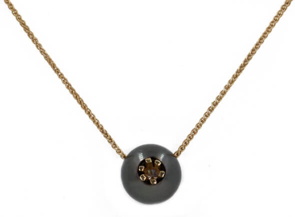 14 Karat Yellow Gold Tahitian Pearl and Diamond Pendant