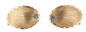 14 Karat Yellow Gold Oval Cufflinks with Small Sapphires