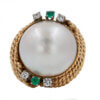 Mabe Pearl Ring with Diamonds and Synthetic Emeralds