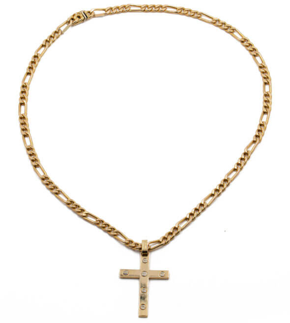14 Karat Yellow Gold Cross with Screw Head Designs (Cross Pendant