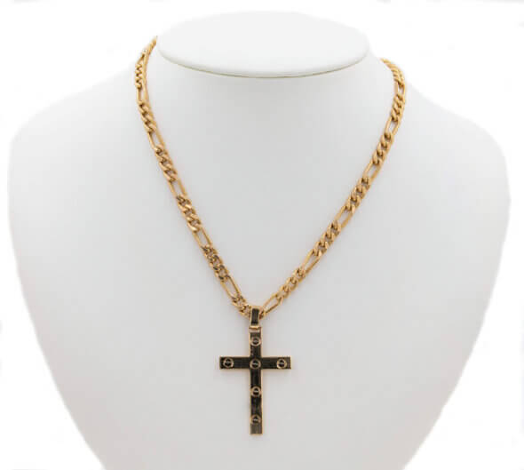 14 Karat Yellow Gold Cross with Screw Head Designs (Cross Pendant