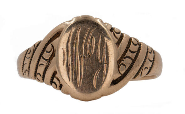 10 Karat Yellow Gold Signet Ring Engraved Ostby & Barton