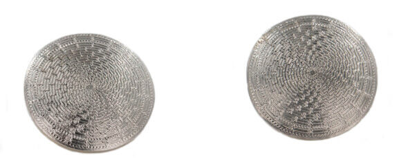 14 Karat White Gold Engraved Round Disc Button Style Earrings