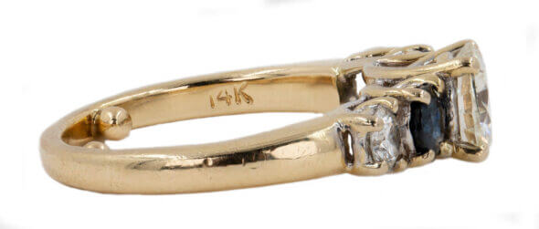 18 Karat Yellow Gold Diamond and Sapphire 4 Stone Ring