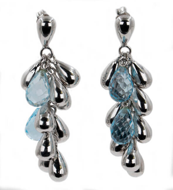 14 Karat White Gold and Topaz Briolette Dangle Earrings