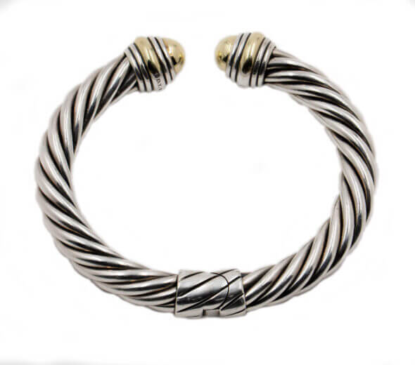 David Yurman Sterling Silver and Yellow Gold Classic Cable Hinged