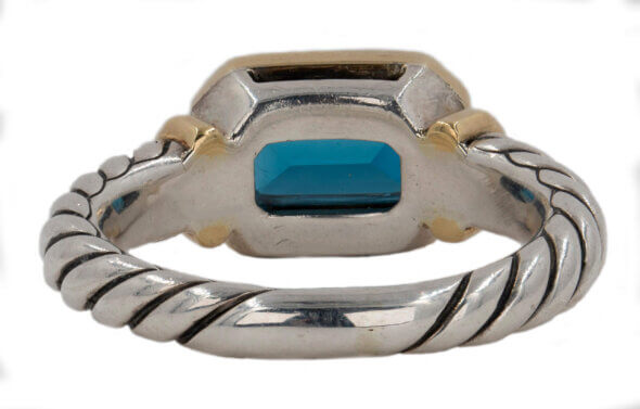 David Yurman Sterling Silver and 18 Karat Yellow Gold Blue Topaz Ring