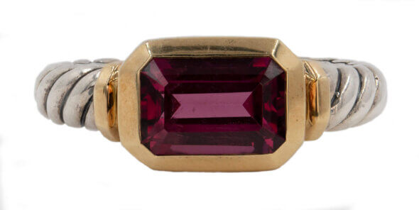 David Yurman Sterling Silver and Yellow Gold Garnet Ring