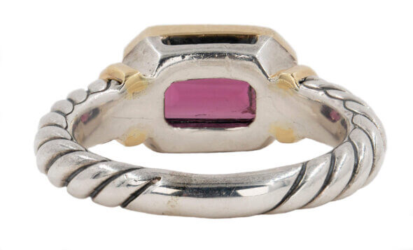 David Yurman Sterling Silver and Yellow Gold Garnet Ring