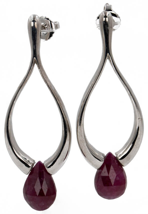 Wishbone Palladium Ruby Dangle Earrings