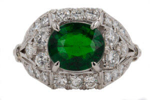 2.32 Carat Oval Tsavorite and Diamond Platinum Ring