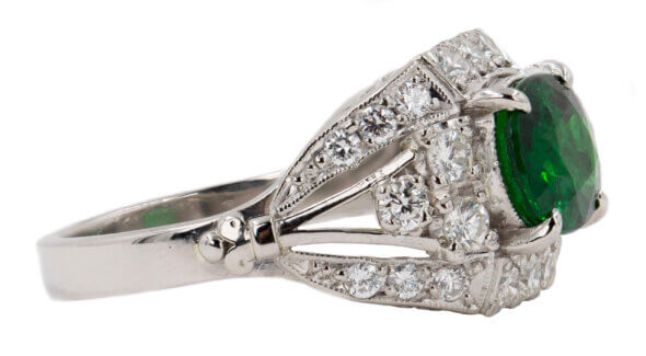 2.32 Carat Oval Tsavorite and Diamond Platinum Ring