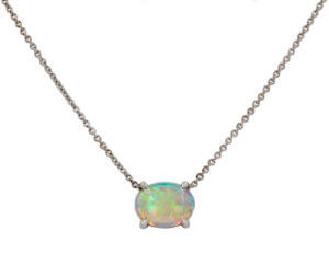 0.84 Carat Opal Pendant Set in 14 Karat White Gold, 16" Chain