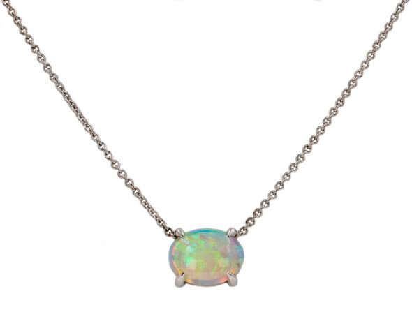 0.84 Carat Opal Pendant Set in 14 Karat White Gold, 16" Chain