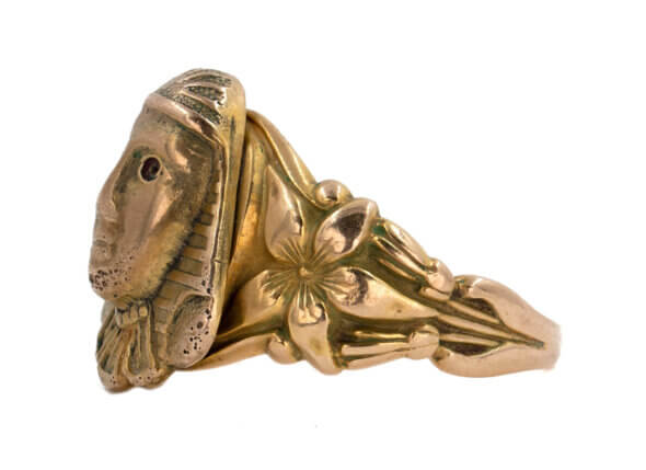14 Karat Yellow Gold Art Nouveau Egyptian Face Ring