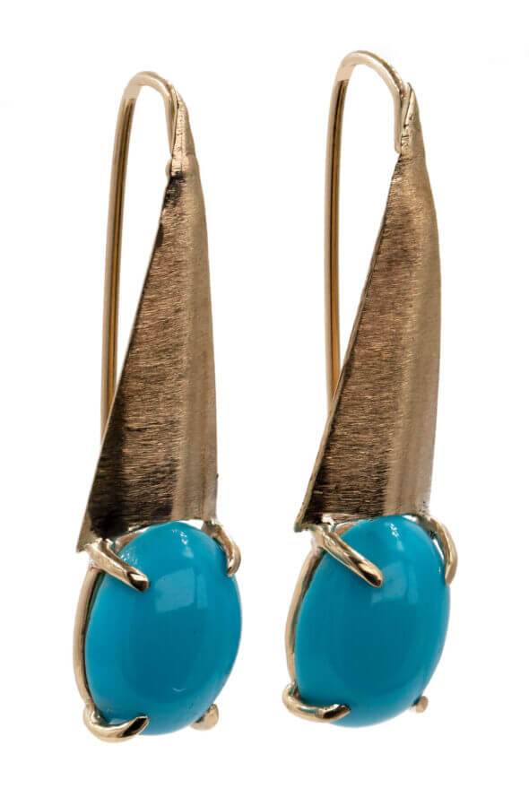 Dangle Turquoise Earrings set in 14 karat yellow gold