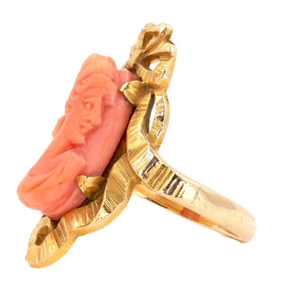 Victorian Pink Coral Cameo Ring