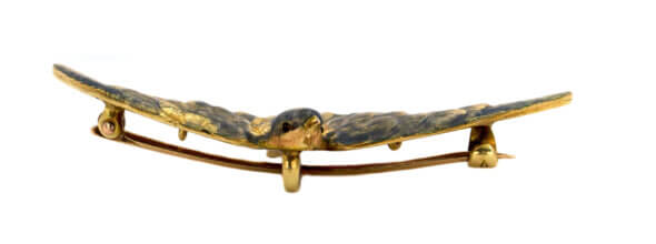 18 Karat Yellow Gold Enamel Swallow Brooch/Pendant