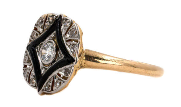 Vintage Platinum Topped Onyx & Diamond Ring